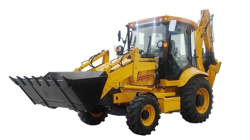Backhoe with lighting mode on