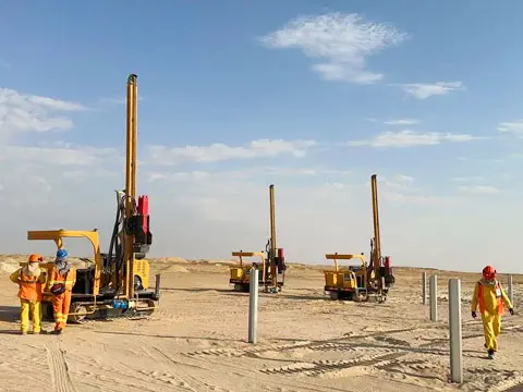 Solar pile driver working at the project site