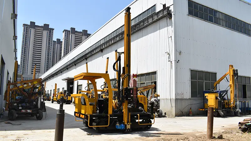 Everstar Solar Pile Driver driving piles on hard ground