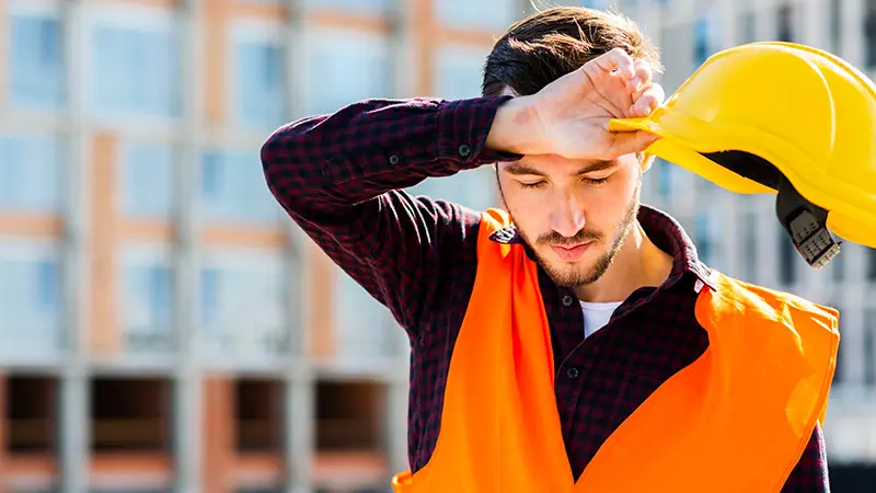 Medium shot portrait of a tired construction worker