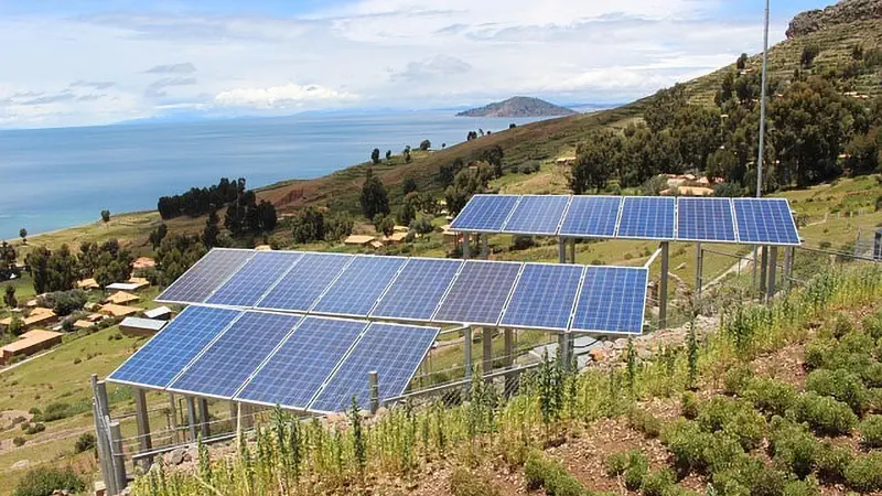 Solar panels in a mountain