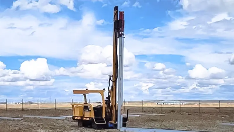 Pile Driver in a solar farm