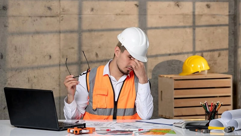 Engineer civil worker in helmet and vest smart young handsome cute guy