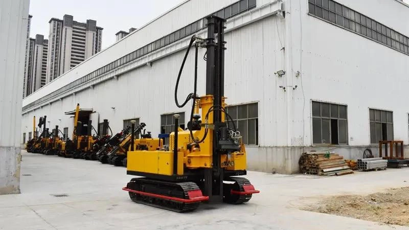 Pile driver at a factory facility