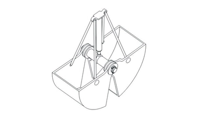Line drawing of clamshell buckets