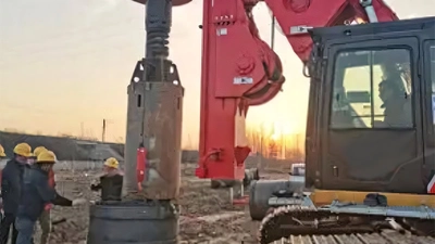 Drilling machine operated by workers
